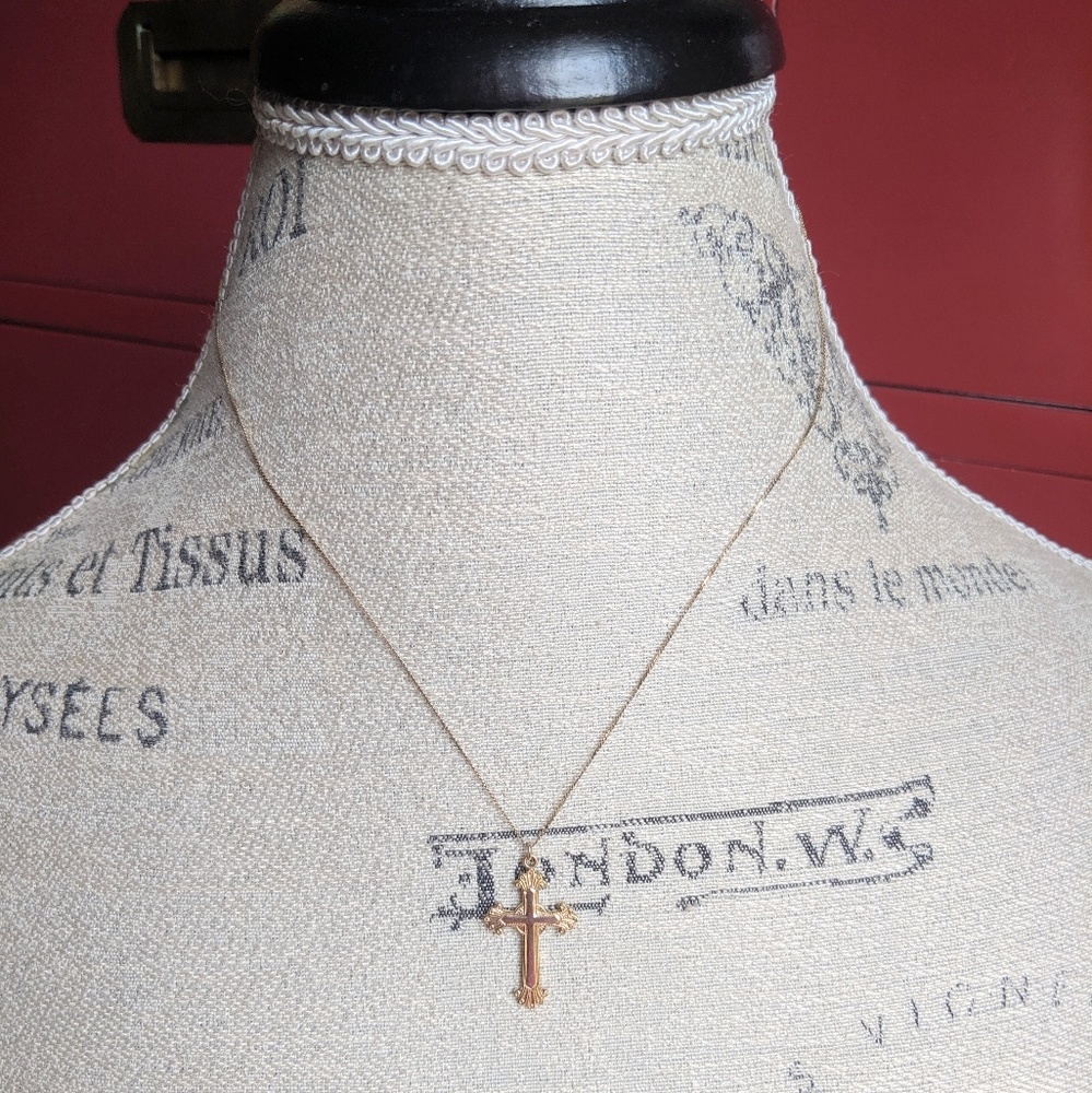 Vintage 14K Gold & Silver Baptism Cross Necklace